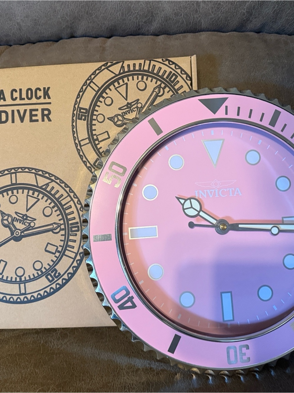 Invicta Pink Diver-Style Wall Clock with Bold Markers (plastic/battery operated)